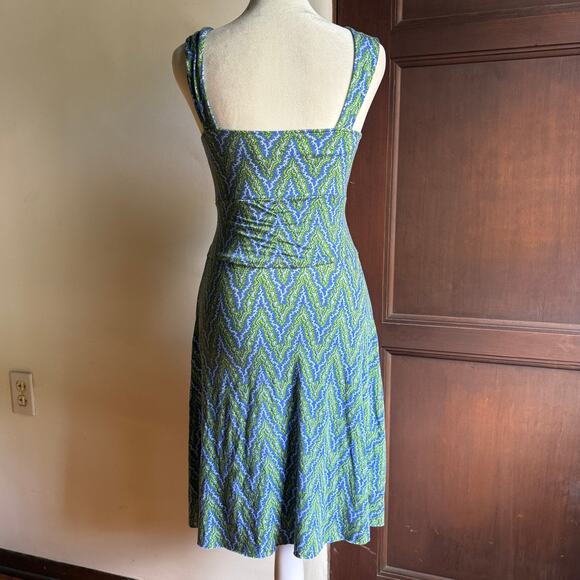 Y2K Vintage FREE PEOPLE | Blue and Green V Neck Fit and Flare Dress Extra Small - Picture 2 of 6